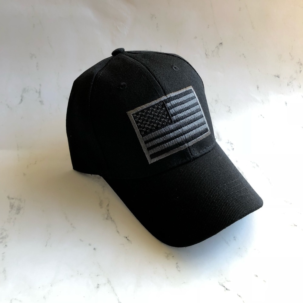 Black USA flag baseball cap space gray Velcro back
